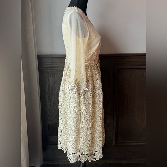 Metisu sheer top beige and gold floral pearl party dress.  Nwt - Picture 6 of 13